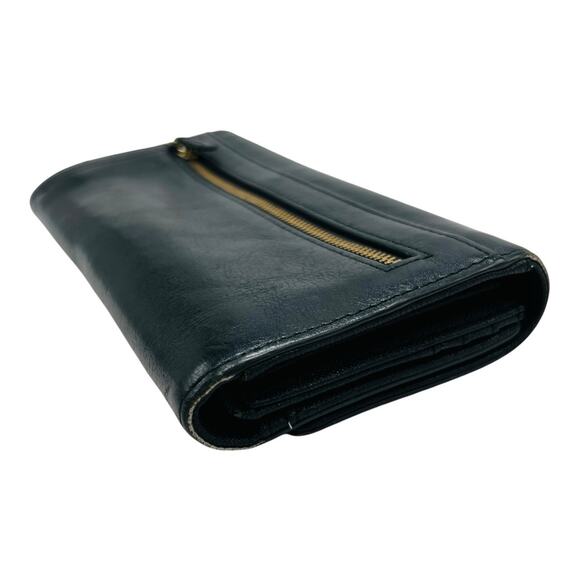 Y2K Fossil Issue 1954 Black Pebble Leather Womens Wallet Gold Snaps 7” Cow Hide - Picture 4 of 16